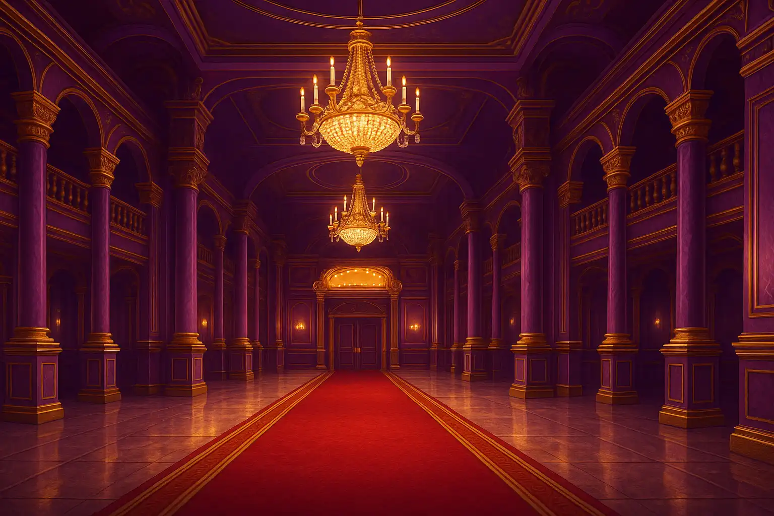 Królewskie fioletowo-złote wejście do lobby TiffanyLuck Casino
